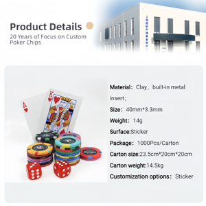 Jetons de poker 14g <span class=keywords><strong>Casino</strong></span> Clay de haute qualité Logo personnalisé Durable 40mm Ensemble de style de luxe Monte Carlo abordable - Product Image 2