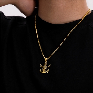 Collier Pendentif Punk Gothique Vintage en Acier Inoxydable avec Double Épée, Crâne, Squelette et <span class=keywords><strong>Ancre</strong></span> Nautique Entrecroisée pour Hommes - Product Image 2