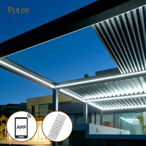 Pérgola Bioclimática automática para jardín exterior con LED Motorizada Plegable Rejilla retráctil pérgola de aluminio para techo