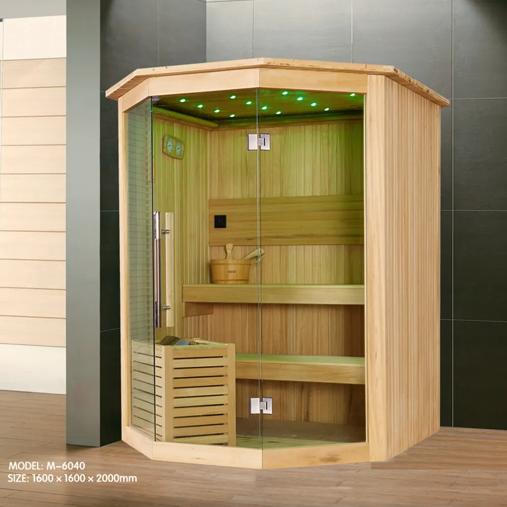 Sala de Sauna com Colher e Balde Seco Sauna a vapor Sala de madeira retangular Saúde Interior Família
