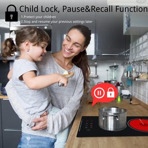 Table de cuisson électrique encastrable en verre céramique noir Domino 2 brûleurs avec commande tactile - Product Image 2