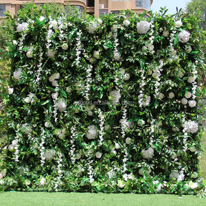 A48 Nouveau 3d 5d Mariage Vert Plantes Suspendues Panneau Mural Artificielle Roll up Roses Fleur Toile de Fond Murale Avec Blanc Rose Fleurs Mur - Product Image 6