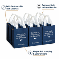 Sacs cadeaux en papier personnalisés FB29 avec poignées en satin, sacs de faveur personnalisés pour la fête nuptiale et les fiançailles