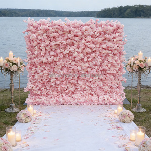 Panel de Pared de Flores de Tela 3D de Lujo Reutilizable, Fondo de Flores Artificiales de Rosas Blancas y Rosas para Decoración de Bodas - Product Image 4