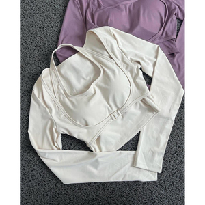 Otoño nueva moda de manga corta de punto transpirable de dos piezas ropa deportiva para mujer <span class=keywords><strong>gimnasio</strong></span> Yoga entrenamiento Top - Product Image 5