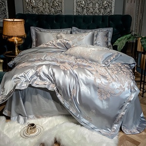 Set tempat tidur motif Jacquard, Set mewah ukuran <span class=keywords><strong>King</strong></span> satin sutra