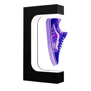 Kustom bentuk E akrilik magnetik levitasi sepatu melayang Tampilan berdiri dengan lampu Led untuk tampilan Toko & Dekorasi Rumah