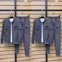 Ensemble deux pièces confortable de haute qualité pour homme, grande taille, mode printemps, tissu délavé, streetwear color-block, tenue épaisse