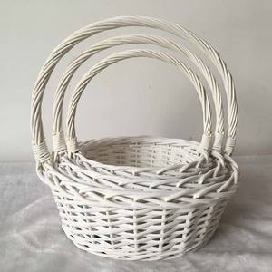 Cesti di <span class=keywords><strong>vimini</strong></span> ovali bianchi ecologici per <span class=keywords><strong>fiori</strong></span>, cesti di <span class=keywords><strong>vimini</strong></span> natalizi foderati per <span class=keywords><strong>fiori</strong></span> con manico, all'ingrosso - Product Image 2