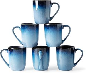 Lot de 6 grandes tasses à café en céramique modernes avec poignée Cacao Tasses à thé amusantes pour le <span class=keywords><strong>bureau</strong></span> et la maison Cadeau - Product Image 1
