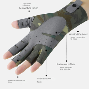 Wholesale Custom Half Finger Cooling <b>Sunscreen</b> Fly Fishing Gloves UPF50+ Sun Protection Gloves Fishing Accessories - Product Image 2