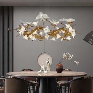 Lampadario a sospensione di lusso in rame con cristalli, a forma di ramo, con uccelli, giardini e orchidee, per ristoranti e decorazioni domestiche, 125 cm - Product Image 5
