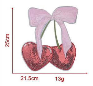 Factory Sale Kawaii <b>Big</b> Size Sequin Embroidery Iron on Cherry <b>Bow</b> Patch for Tshirt Hoodies Decoration - Product Image 5