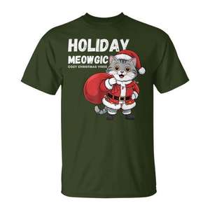 Camiseta navideña con diseño de gato y Papá Noel, estilo festivo y adorable - Product Image 1