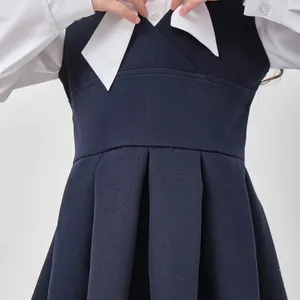 Girls Summer School Uniform Jumper Formal Solid Stretch Fit Pleated Hem Kids Sleeveless Black Dress