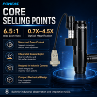 Objectif zoom continu motorisé POMEAS 6.5X avec revêtement antireflet, éclairage coaxial 0.7X-4.5X, monture C RS232, OEM pour machine