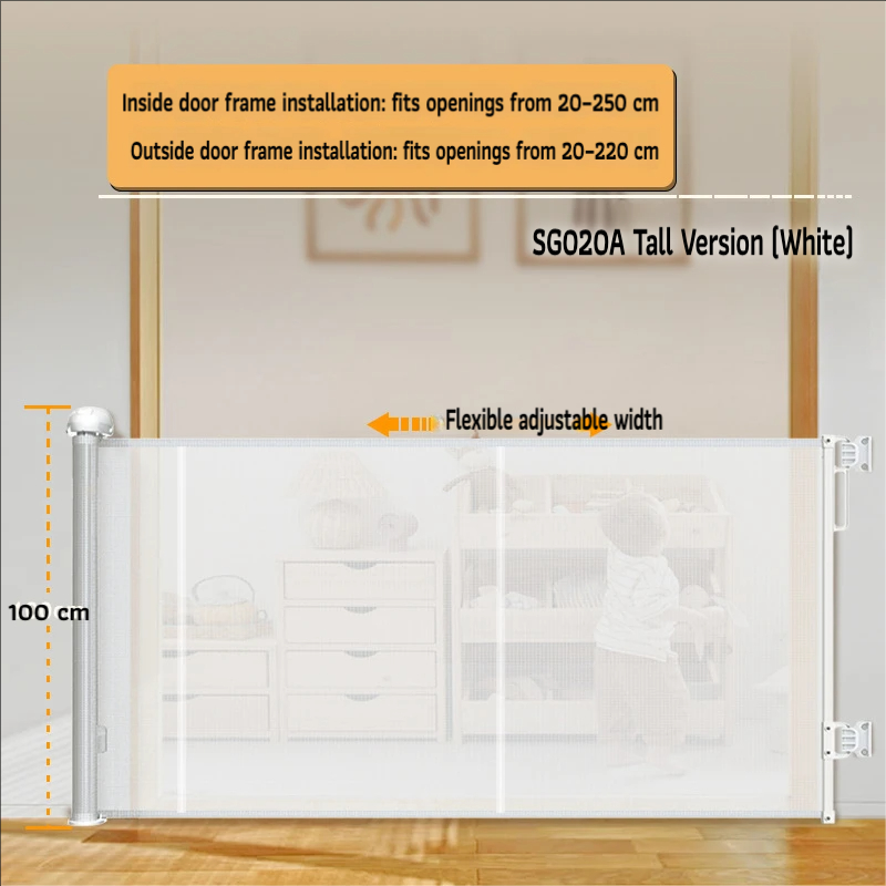 Barrière rétractable pour animaux SG020A 100H x 250L, fixation murale ou adhésive