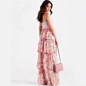 Vestido de Noche Largo de Gasa con Estampado Floral y Hombros Descubiertos, Cintura Imperio, Capa Transparente, Vestido de Moda para Mujer - Product Image 2