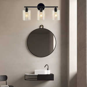 Venta al por mayor Baño Luz mate negro Vanity Vintage E26 apliques de pared iluminación baño moderno luces montadas en la pared con pantalla de vidrio - Product Image 1