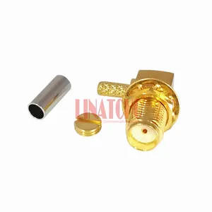 Conector fêmea coaxial do friso SMA do ângulo direito do cabo LMR100 RG174 RG316 dourado