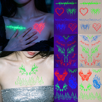 Tatouage temporaire lumineux d'Halloween, imperméable, motif flamme, épines, papillon, qui brille dans le noir, pour fêtes et soirées.