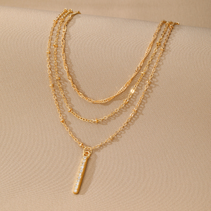 3 adet/takım moda çok katmanlı altın renk dikdörtgen zirkon kolye kolye - Product Image 3