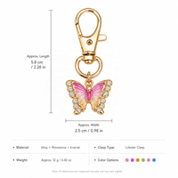 Porte-clés Multicolore Papillon Irisé en Strass avec Cadre Doré, Pendentif Acrylique, Breloque pour Sac, Carte Inspirante, Cadeau