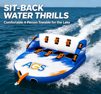Bouée tractable pour 4 personnes pour la navigation, tube aquatique gonflable en PVC pour 4 personnes, flotteur tractable pour bateau avec housse en nylon pour lac et océan