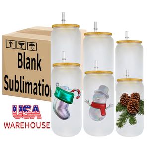 Paquete de 50 Vasos de Cerveza Transparentes Esmerilados de 16 oz para Sublimación, con Tapa de Bambú y Pajita, para Regalos Personalizados - Product Image 1
