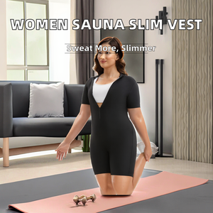 Tiyon Women Home Use Polyester V-Neck Sauna Suit <b>Weight</b> Loss Zipper Sweat Vest Workout Waist <b>Trainer</b> Slimming Shaper All Seasons - Product Image 2