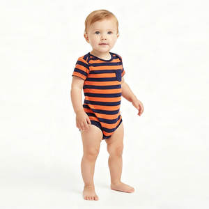 ชุดหมีแขนสั้นสำหรับเด็กทารกผ้าคอตตอน100% ถักลายทางโลโก้ได้ตามต้องการฤดูร้อน - Product Image 1