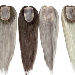 Topper pour femmes en cheveux vierges, closure en dentelle 3x5, base fine, mono, couleur blond cendré, provenance d'un seul donneur, tendance 2024, en stock - Product Image 1