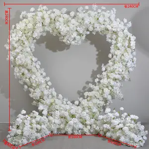 EG-S089 Events Party Supplies Decorations White Red Baby Breath Rose Silk Backdrop Heart Shaped Floral Wedding Arch Flowers