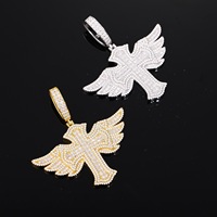 Pendentif en argent 925, ailes d'ange, croix. Vente directe d'usine. Livré avec un certificat.