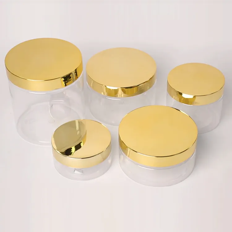 Luxe 250ml 300ml 500gl plastique PET durable cosmétique soins de la peau soins de la peau visage corps crème pot conteneur avec couvercle en or
