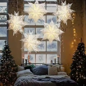 โคมไฟกระดาษรูปดาวเกล็ดหิมะ LED ของตกแต่งบ้านสไตล์ Nicro อุปกรณ์คริสต์มาสแบบแขวน - Product Image 4