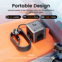 Enchufe de Extensión Europeo 7 en 1 con Puertos USB, 3 Tomas de Corriente Alterna, Enchufe Europeo para Cable de 3 Metros con Cubiertas de Seguridad