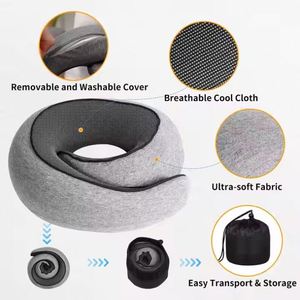 Oreiller de voyage pliable en mousse à mémoire de forme léger avec logo personnalisé, support de nuque en U pour avion - Product Image 3