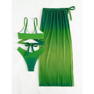 23 New Green Gradient <b>Bikini</b> European and American Sexy Women's <b>Skirt</b> Three-Piece Swimsuit - Product Image 3