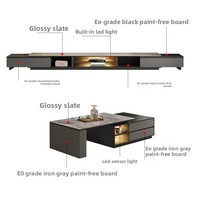 Meuble TV et table basse combinés, style italien moderne, luxe léger, en dalle de quartz extensible, pour salon