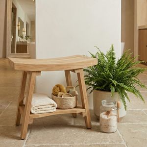 [BeNK] Siège de douche incurvé en bois d'acacia avec revêtement imperméable et pieds antidérapants, couleur brun noyer - Product Image 2