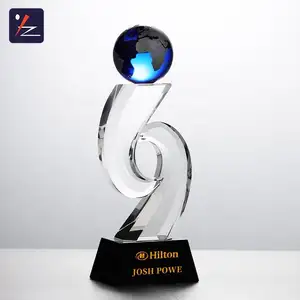 Novel Design Clear Crystal Trophy With Earth Model Wholesale K9 Crystal Awards Trophy With Black Base