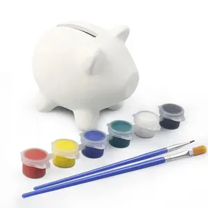 Factory wholesale ceramic piggy bank animal saving bank with color paints DIY gifts item with paint set