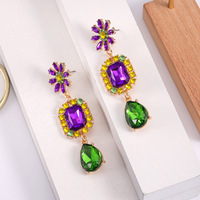 Boucles d'oreilles classiques en diamant tricolore pour la mode Mardi Gras Accessoires de carnaval personnalisés Fournitures de fête promotionnelles