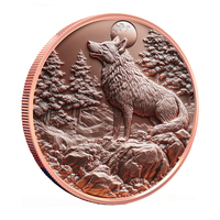 Pièce de monnaie en cuivre pur 999 de 1 once Troy, ultra haute définition, thème animal Loup 3D, personnalisable OEM ODM pour collection et investissement