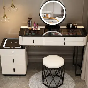 Modern tarzı mobilya makyaj makyaj Dresser seti bir set tasarım Metal ayaklı yatak odası tuvalet masası ile LED ayna
