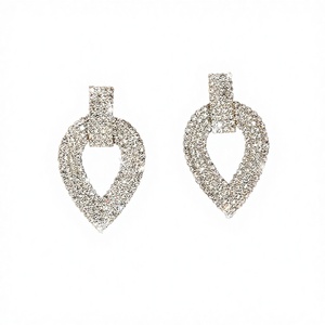 1 Pair Luxury Sparkling Geometric Crystal Rhinestone <b>Studded</b> <b>Silver</b> Plated Women's Drop Earrings Party New Fashionable - Product Image 3