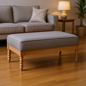 Sgabello Classico Tradizionale in Legno Massello con Cuscino in Tessuto Grigio per Soggiorno e Casa - Product Image 2