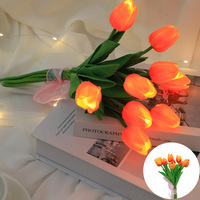 Bunga Tulip sentuhan asli buatan, 9 LED menyala dalam gelap dekorasi dapur rumah Hari Ibu