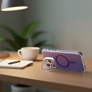 Étui magnétique transparent avec paillettes et protection d'appareil photo pour iPhone 16 Pro Max, design étoile violette - Product Image 2